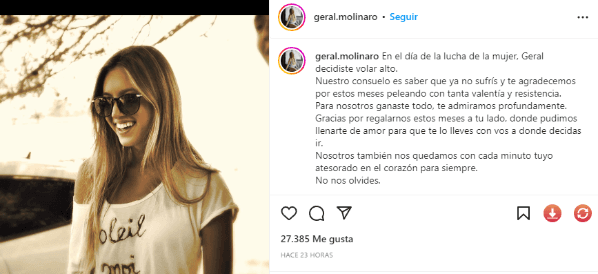 La publicación de despedida de la familia.