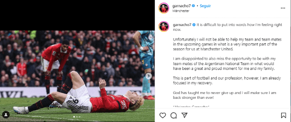 Garnacho y su mensaje en Instagram