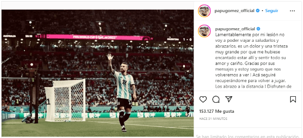 Publicación Papu Gómez.