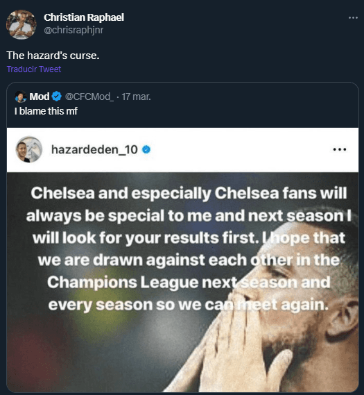 La maldición de Hazard, según los hinchas de Chelsea