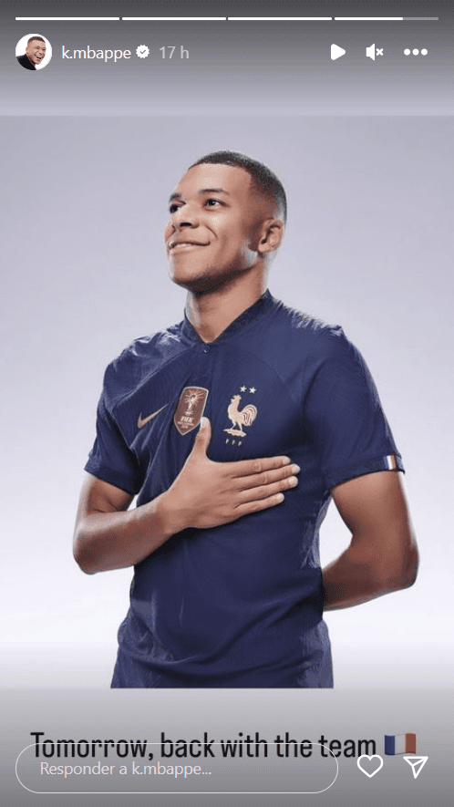 La publicación de Kylian Mbappé sobre la Selección de Francia.