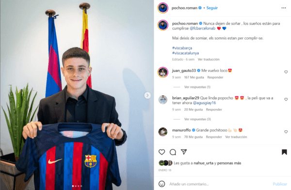 La publicación que Lucas Román fijo en su cuenta de Instagram.