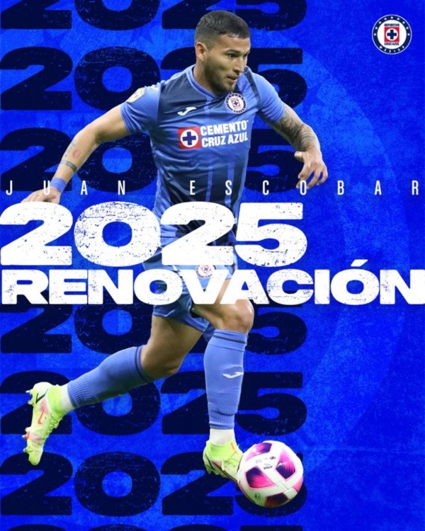 Así anunció Cruz Azul la renovación de Juan Escobar en el 2022. (Foto: Cruz Azul)
