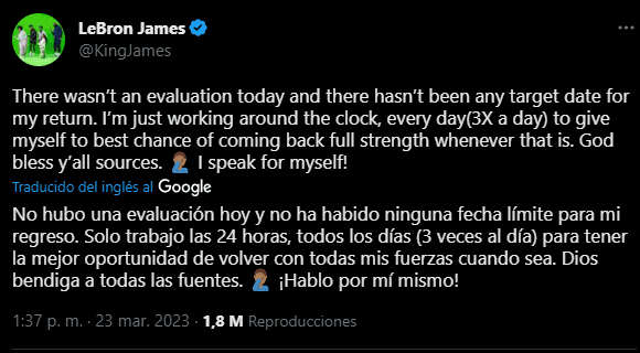 LeBron James habló sobre su lesión (Foto: Twitter / @kingjames)