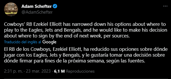 Los tres equipos que Ezekiel Elliott eligio para la NFL 2023