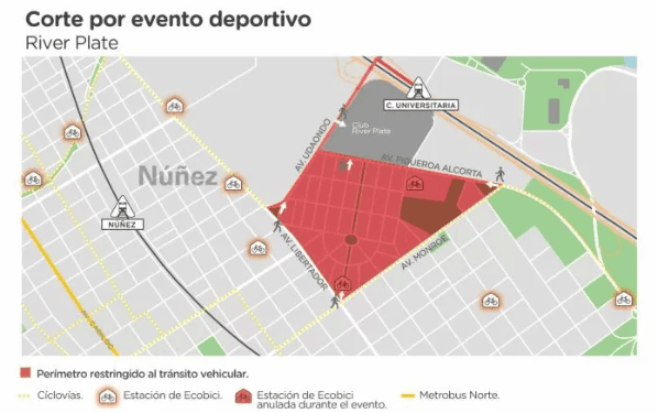 El mapa de cortes de tránsito.