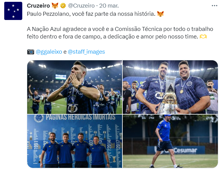 Pezzolano se fue con laureles del Celeste. (@Cruzeiro)
