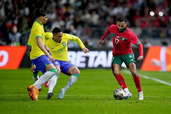 Acción de juego entre Brasil y Marruecos. Getty.