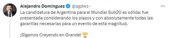 Alejandro Domínguez se refirió a la candidatura que presentó Argentina y Conmebol a FIFA para el Mundial Sub 20 2023.