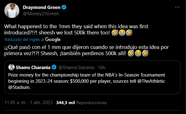 Draymond Green reaccionó al nuevo torneo de la NBA (Foto: Twitter / @Money23Green)