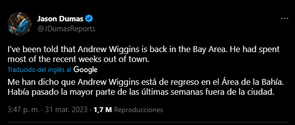 Wiggins regresó a San Francisco (Foto: Twitter / @JDumasReports)