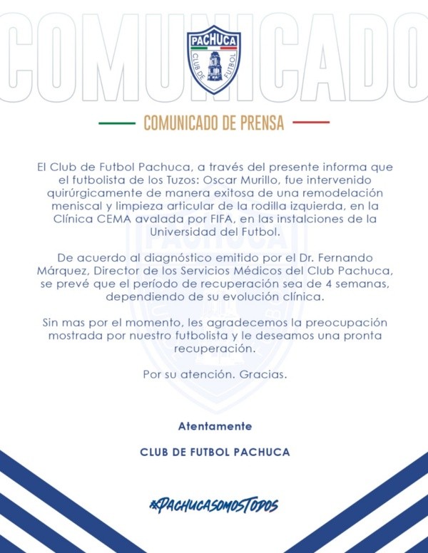 Comunicado oficial de Pachuca