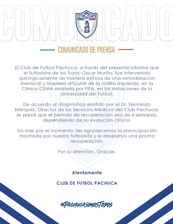 Comunicado oficial de Pachuca
