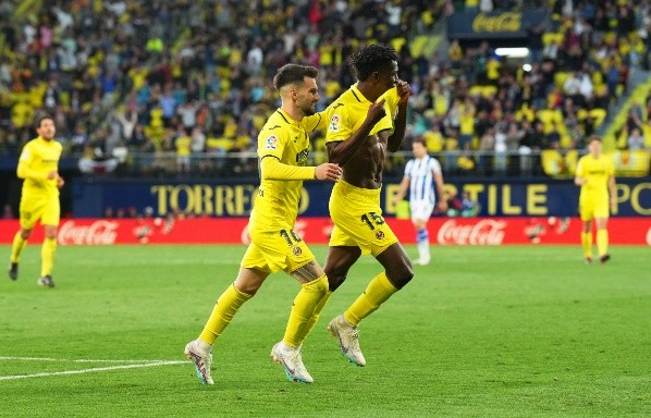 El festejo de Nicolas Jackson en su gol para el 2 a 0 del Villarreal en la importante victoria sobre Real Sociedad. Getty Images.