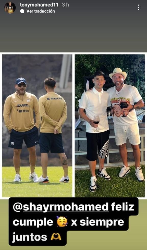 Shayr presente en la Storie del Turco Mohamed. (Instagram @tonymohamed)