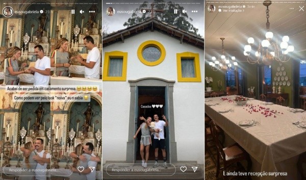 Gabriela Pugliesi se casa com Túlio Dek: “Eu não sabia”. Imagens: Reprodução/Stories Instagram oficial da influenciadora.