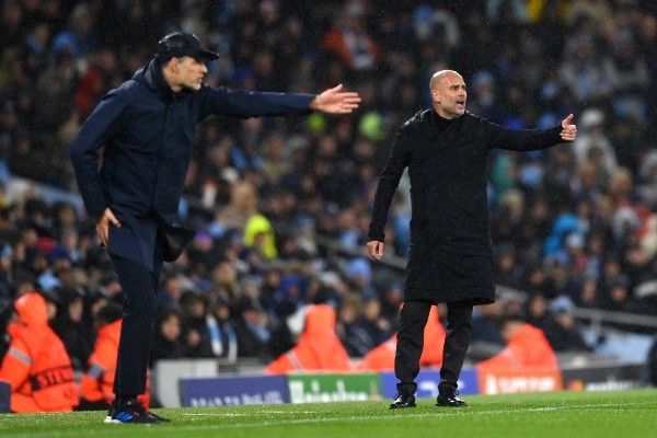 Thomas Tuchel y Pep Guardiola durante el Manchester City vs. Bayern Munich de los Cuartos de Final de la Champions League.