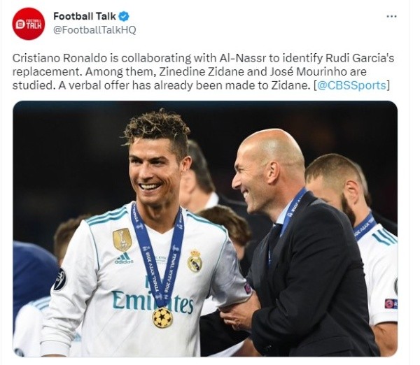 La información de Cristiano que aporta para que Al Nassr lleve a Zidane. Twitter.