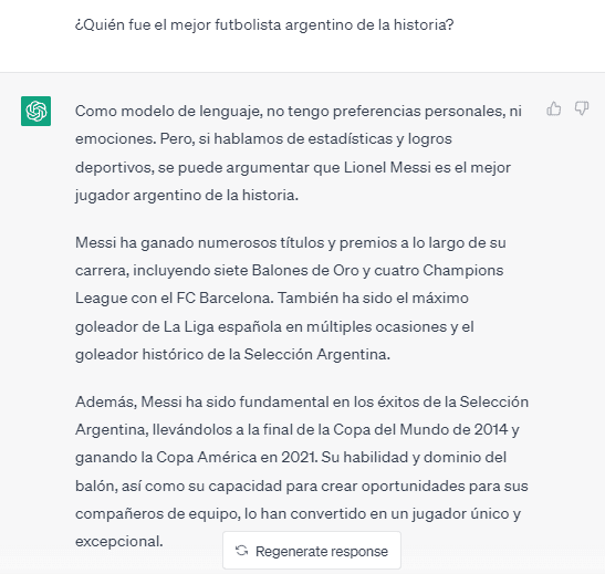La respuesta de ChatGPT a la pregunta.