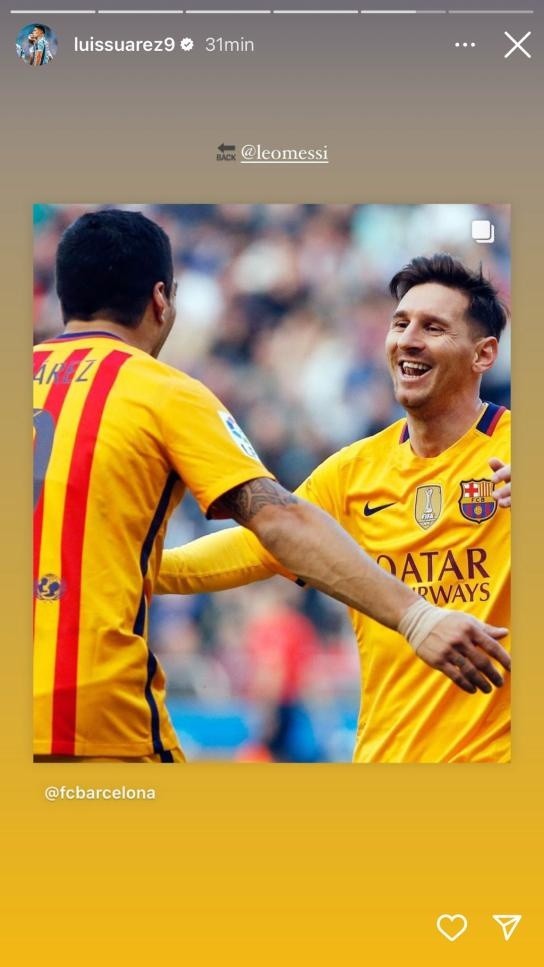 Imagen de Luis Suárez con Messi. Instagram.