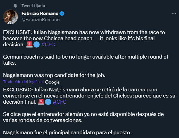Nagelsmann, descartado para dirigir Chelsea