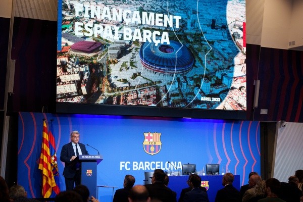 Joan Laporta en la conferencia de prensa que brindó este jueves en el Camp Nou. @FCBarcelona