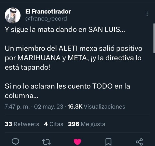 Foto: TW / @franco_record.