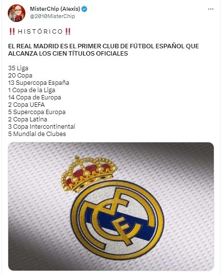 Real Madrid y sus títulos. Twitter.