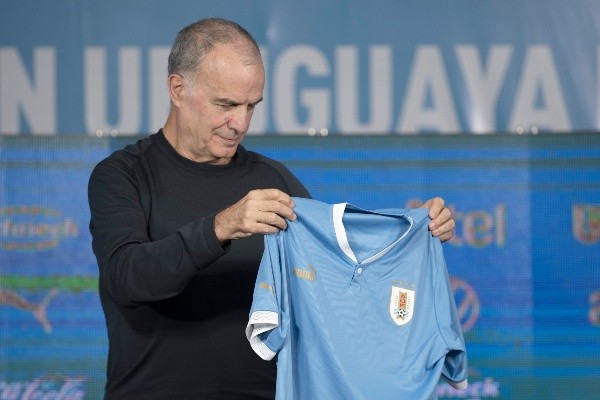 MONTEVIDEO, URUGUAY - MAY 17:Marcelo Bielsa during his presentation as coach of the Uruguayan soccer team on May 17, 2023 in Montevideo, Uruguay. (Photo by Sandro Pereyra/Getty Images)-Not Released (NR)