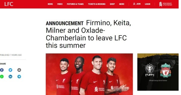 Anuncio de Liverpool. Liverpoolfc.com.