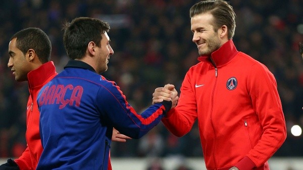 Messi y Beckham se saludan en los viejos tiempos (Getty Images)