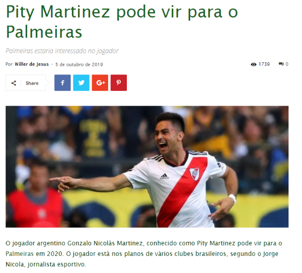 Palmeiras Noticias, sitio que lanzó la novedad de Martínez.