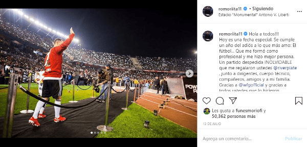 Hace poco, el uruguayo recordó su despedida en Instagram. (@romoriita11)