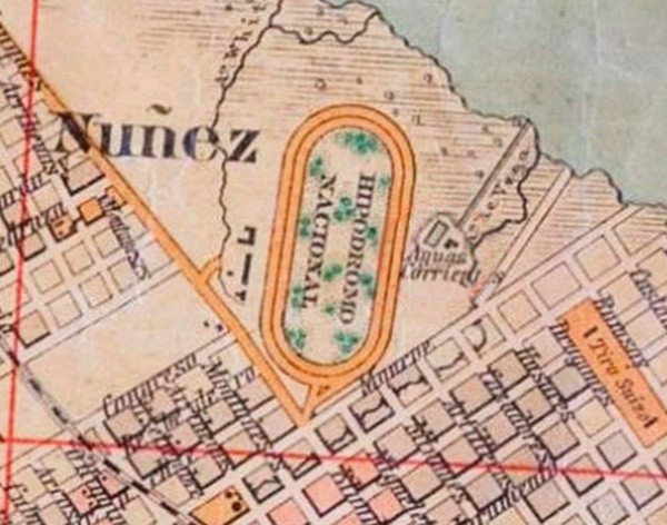 El mapa de comienzos del 1900, con el Hipódromo Nacional de Belgrano.
