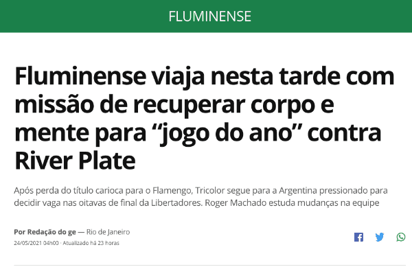 &quot;El juego del año&quot;, así definió Globo Esporte la importancia del partido para el Flu.