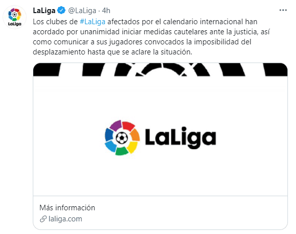 La Liga de España también se reveló contra la FIFA (@LaLiga)
