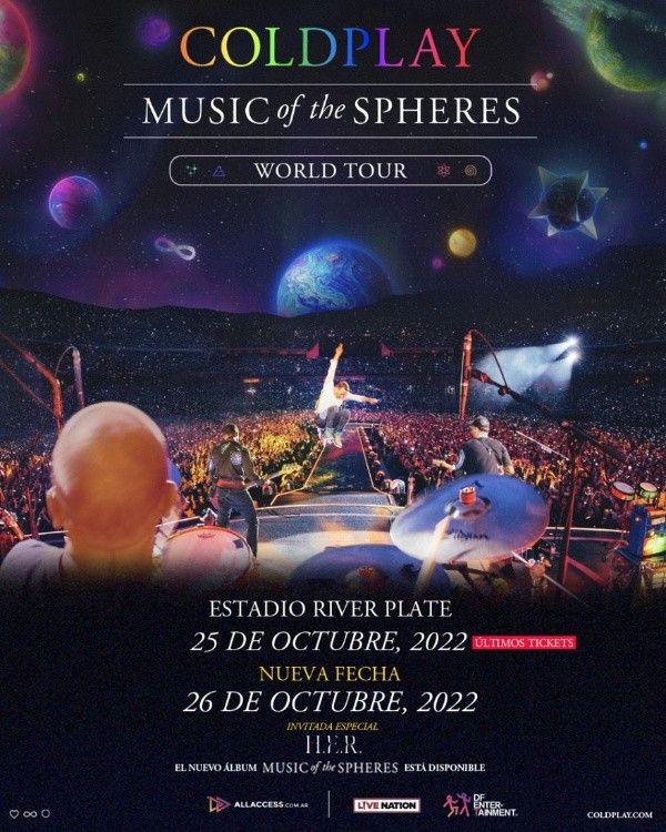 El flyer que anuncia el concierto de Coldplay en octubre de 2022 en el Monumental.