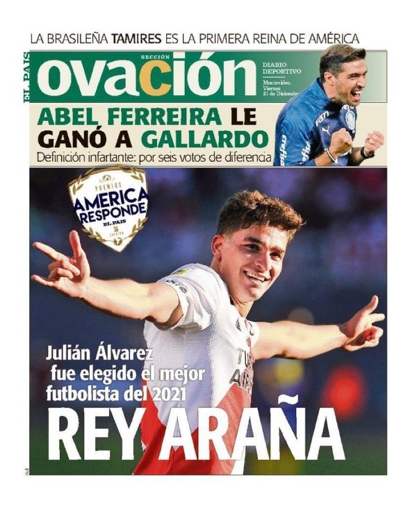 La tapa del diario uruguayo El País, anunciando el primer puesto de Álvarez.