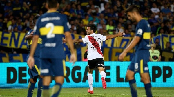 Nacho grita su gol en la Supercopa Argentina ante Boca en Mendoza. (Foto: Getty).