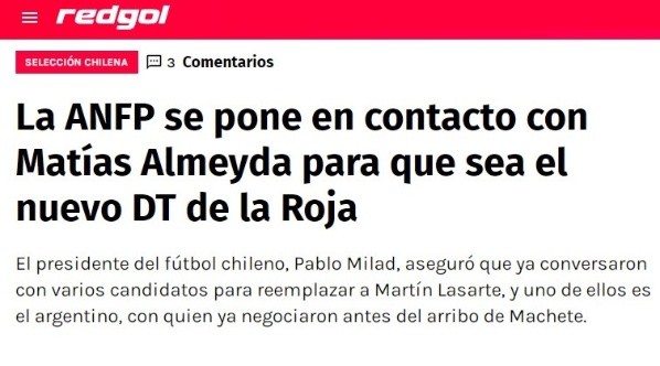 RedGol informó que la ANFP irá por Almeyda para la Selección de Chile.