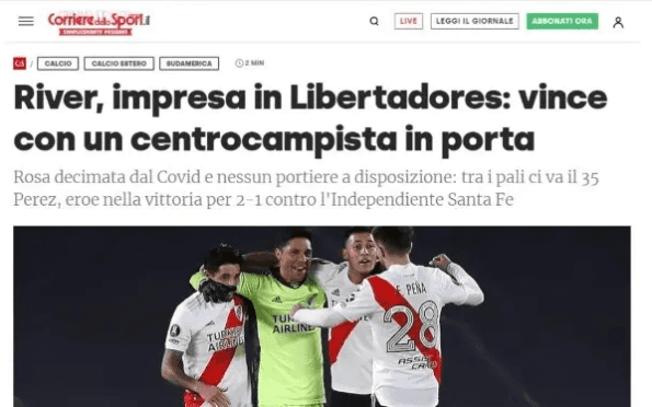 &quot;River, una hazaña en la Libertadores: gana con un centrocampista a portería&quot;