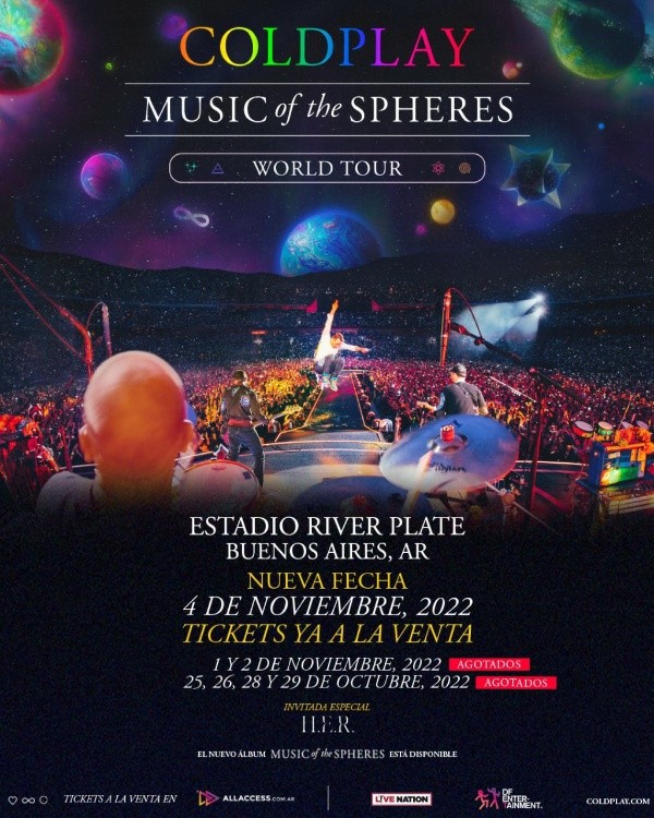 El flyer oficial de los conciertos de Coldplay en el Monumental.