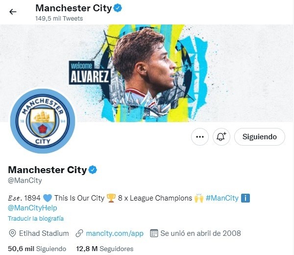 Así luce la cuenta oficial de Twitter del City.