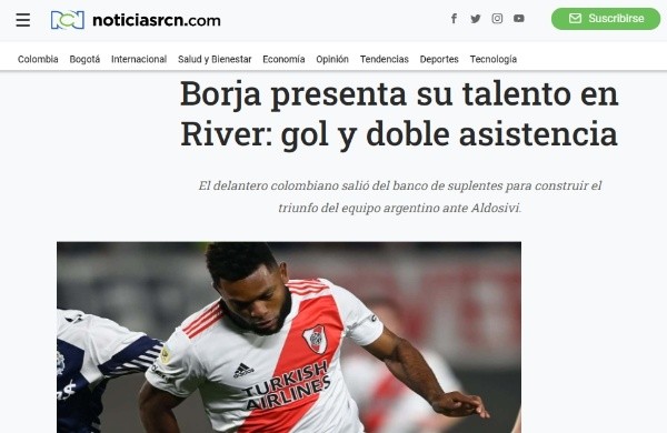 Noticias RCN ponderó la gran actuación del delantero colombiano en River.