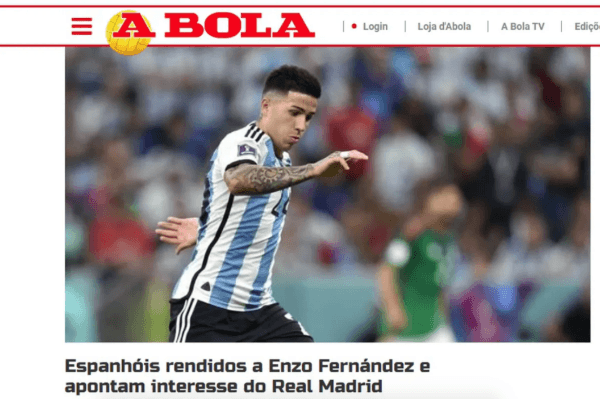 El diario A Bola de Portugal también se hizo eco del interés de Real Madrid en Enzo.