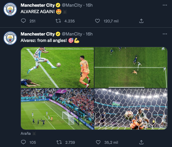 La cuenta oficial en inglés del Manchester City no paró de twittear de Julián.