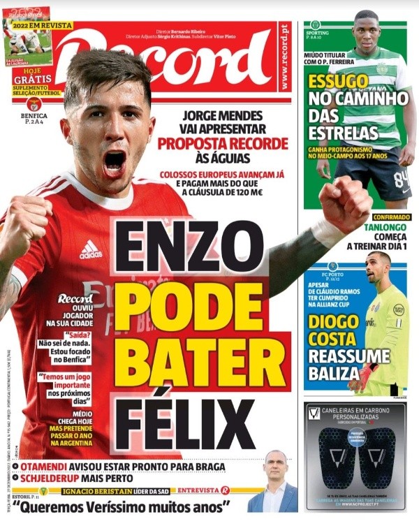 La portada del Diario Récord de Portugal