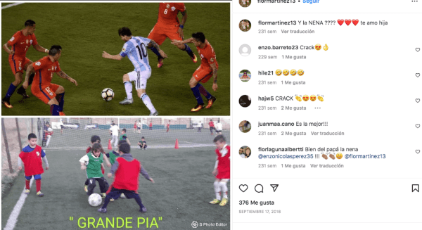 Publicación de 2018 de la esposa de Enzo. María Pía ya se sacaba rivales de encima a lo Messi con solo unos pocos añitos.