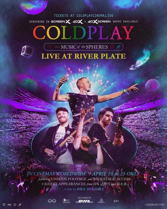 El banner que promociona el estreno de la película de los recitales de Coldplay.