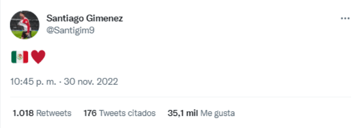 Santiago Giménez apoyó a México desde Países Bajos